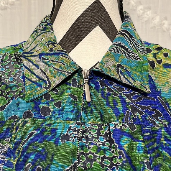 Ruby Rd. Zip Up Palm Leaf Nautical Blazer Size 14 Petite - Picture 2 of 9